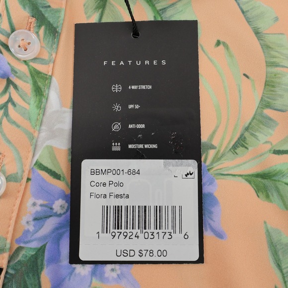 Bad Birdie Mens Core Polo Flora Fiesta Golf Shirt Size L‎ Peach Floral - Picture 5 of 7
